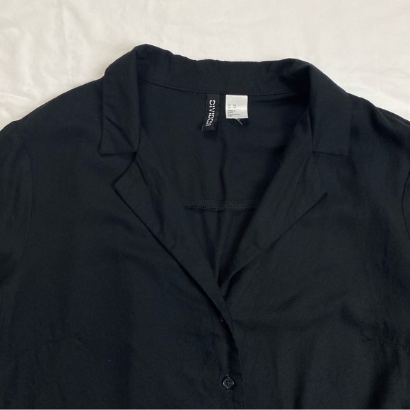 H&M Tie Front Black Collared T-Shirt XS - Picture 3 of 4